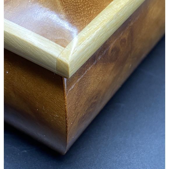 Burl Wood Laquered Trinket Box Floral Pink Yellow Flowers Velvet Hinged Lid - Picture 13 of 16